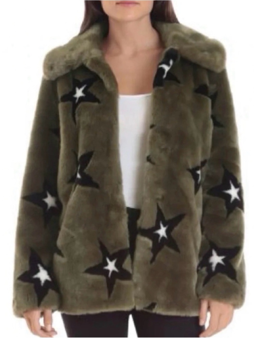 Avec Les Filles Star Gazing Green Faux Fur Teddy Coat Anthro Women's Size Med